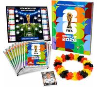 GOTPARTY Set Panini Coupe du Monde 2026 Album & Stickers - Cartes de Football à Collectionner avec Calendrier des Matchs, Collier de Fleurs Allemagne & Album Panini (50 Pochettes / 350 Stickers)