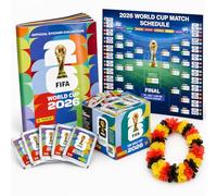 GOTPARTY Set Panini Coupe du Monde 2026 Album & Stickers - Cartes de Football à Collectionner avec Calendrier des Matchs, Collier de Fleurs Allemagne & Album Panini (100 Pochettes / 700 Stickers)