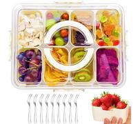 GOTRUST Snack Box Compartiment, Boîte à Goûter avec 8 Compartiments, BPA-Free Plateau de Service Divisé avec Couvercle et 8pcs Fourche pour Fêtes, Légumes, Bonbons, Fruits, Noix