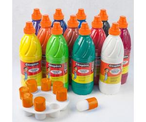 Gouache liquide cleopatre nefertari 1l + palette + 8 pinceaux pochoirs assortiment de 12 unites