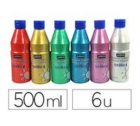 Gouache liquide pébéo brillo prête à l'emploi couleurs nacrées blanc rose rouge turquoise vert or lot 6 flacons 500ml