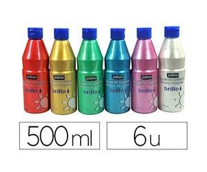 Gouache liquide pébéo brillo prête à l'emploi couleurs nacrées blanc rose rouge turquoise vert or lot 6 flacons 500ml