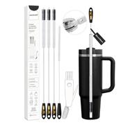 Goupillons Extra Longs pour Paille, 4 Tailles, Noir | 38 cm, 6/8/10/12 mm avec brosse de couvercle 3-en-1, idéale pour tumblers 40 oz, gourdes et gobelets