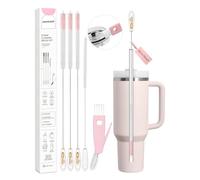 Goupillons Extra Longs pour Paille, 4 Tailles, Rose | 38 cm, 6/8/10/12 mm avec brosse de couvercle 3-en-1, idéale pour tumblers 40 oz, gourdes et gobelets