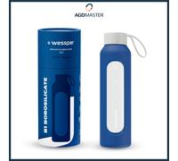 Gourde 0,5L Verre Wessper B1 BOROSILICATE Bleu avec étui silicone sans BPA