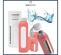 Gourde 0,5L verre Wessper B1 BOROSILICATE corail avec étui silicone sans BPA