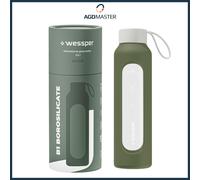 Gourde 0,5L verre Wessper B1 BOROSILICATE olive avec étui silicone sans BPA