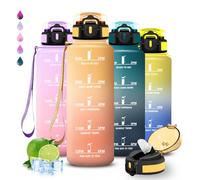 Gourde 1,5l, Gourde Sport, Anti Fuite, Bouteille Graduée pour 1 Journee, Facile à Nettoyer, Bouteille Graduée, avec Verrou de Sécurité, avec Slogan de Motivation, pour Sports, Camping, Randonnée