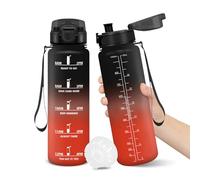 Gourde, 1000ML Sans BPA, Gourde sport, Conception de Verrouillage Anti-Fuite, Bouteille, Avec Horodatage, Bouteille Eau pour École, Yoga, En cours d'exécution, Escalader Des Montagnes - NoirRouge