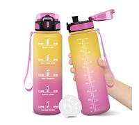 Gourde, 1000ML Sans BPA, Gourde sport, Conception de Verrouillage Anti-Fuite, Bouteille, Avec Horodatage, Bouteille Eau pour École, Yoga, En cours d'exécution, Escalader Des Montagnes - JauneRose