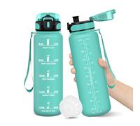 Gourde, 1000ML Sans BPA, Gourde sport, Conception de Verrouillage Anti-Fuite, Bouteille, Avec Horodatage, Bouteille Eau pour École, Yoga, En cours d'exécution, Escalader Des Montagnes - BleuVert