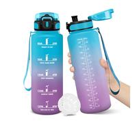 Gourde, 1500ML Sans BPA, Gourde sport, Conception de Verrouillage Anti-Fuite, Bouteille, Avec Horodatage, Bouteille Eau pour École, Yoga, En cours d'exécution, Escalader Des Montagnes - BleuViolet