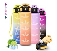 Gourde 1l, Gourde Sport, Anti Fuite, Bouteille Graduée pour 1 Journee, Facile à Transporter, Bouteille Motivation, avec Marqueur de Temps, avec Verrou de Sécurité, pour Sports, Randonnée, Aptitude