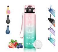 Gourde 1l, Gourde Sport Anti-Fuite, Gourd Graduée, Gourd Adulte avec Slogan de Motivation, Gourdes Reutilisable, Facile à Transporter, Bouteille d'eau pour Camping, Randonnée, Voyage, Yoga, Rose-Vert