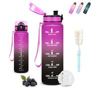 Gourde- 1l- Gourde Sport, Anti Fuite, Gourdes Graduée, Facile à Nettoyer, Gourdes Graduée pour 1 Journee, avec Brosse Éponge, Bouteille d'eau pour École, Camping, Voyage, Triathlon, Randonnée