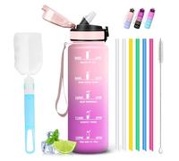 Gourde 1l, Gourde Sport, Anti Fuite, Gourdes Graduée pour 1 Journee, Facile à Transporter, Gourdes Graduée, avec Verrou de sécurité, Bouteille avec Brosse à Paille, pour Camping, Pilates, Escalade