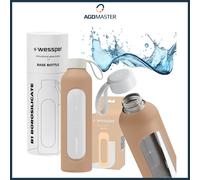 Gourde 1L verre Wessper B1 BOROSILICATE beige avec étui silicone sans BPA