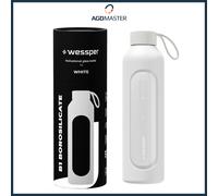 Gourde 1L Verre Wessper B1 BOROSILICATE Blanc avec étui silicone sans BPA
