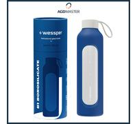 Gourde 1L verre Wessper B1 BOROSILICATE bleu foncé avec étui silicone sans BPA