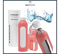 Gourde 1L Verre Wessper B1 BOROSILICATE Corail avec étui silicone sans BPA