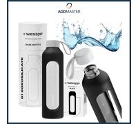 Gourde 1L Verre Wessper B1 BOROSILICATE Noir avec étui silicone sans BPA