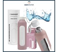Gourde 1L verre Wessper B1 BOROSILICATE rose poudré avec étui silicone sans BPA