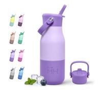 Gourde 400ml, Bouteille Isotherme Double Paroi, Gourde Inox avec Paille, Bouteille avec Manchon en Silicone, sans BPA, Étanche pour l'école, Bureau, Extérieur, Camping