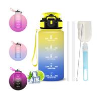 Gourde 500ml, Anti Fuite Gourde Enfant avec Paille, Brosses pour Paille et Bouteille, Facile à Nettoyer, Bouteille avec Marqueur de Temps, Verrou de Sécurité, Gourdes pour Sport, Bureau, Yoga