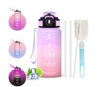 Gourde 500ml, Anti Fuite Gourde Enfant avec Paille, Brosses pour Paille et Bouteille, Verrou de Sécurité, Bouteille avec Marqueur de Temps, Facile à Nettoyer, Gourdes pour l'école, Sport, Bureau