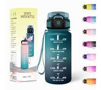 Gourde, 500ML Avec de la Paille, Gourdes Enfant, Sans BPA, Gourde Sport, Bouteille d'eau de Motivation avec Marqueur de Temps, Bouteille Enfant Paille pour École, Sport, Yoga - Vert foncé&Gris