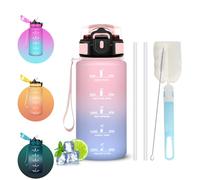 Gourde 500ml, Gourde Enfant avec Marqueur de Temps, Verrou de Sécurité, Brosses pour Paille et Bouteille, Anti Fuite Bouteille, Facile à Nettoyer, Gourdes avec Paille pour Randonnée, Velo, Gym