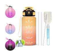 Gourde 500ml, Gourde Enfant avec Paille, Brosses pour Paille et Bouteille, Facile à Nettoyer, Bouteille Anti Fuite, Verrou de Sécurité, Gourdes avec Marqueur de Temps pour Yoga, Camping, Fitness