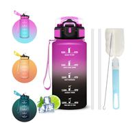 Gourde 500ml, Gourde Enfant avec Paille, Brosses pour Paille et Bouteille, Verrou de Sécurité, Bouteille Anti Fuite, Facile à Nettoyer, Gourdes avec Marqueur de Temps pour Bureau, Yoga, Camping