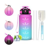Gourde 500ml, Gourde Enfant avec Paille, Verrou de Sécurité, Brosses pour Paille et Bouteille, Bouteille Anti Fuite, Facile à Nettoyer, Gourdes avec Marqueur de Temps pour Camping, Velo, Plein Air