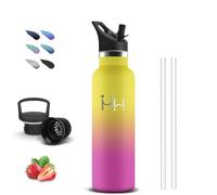 Gourde, 500ml Gourde Isotherme, Anti Fuite, Bouteille Inox, Double Isolation, Bouteille Paille, Facile à Transporter, Gourd Metal, sans Bpa, Gourd Reutilisable, pour Bureau, Voyage, Camping, École