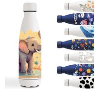 Gourde, 500ml Gourde Isotherme, Bouteille Isotherme avec Éléphant, Facile à Nettoyer, Bouteilles Isothermes anti Fuite, Facile à Transporter, Bouteille d'eau pour l'École, Bureau, Voyage, Blanc