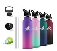 Gourde, 500ml Gourde Isotherme, Gourde Inox, Anti Fuite, Gourde Paille, 24h Froid & 12h Chaud, Double Isolation, Gourdes sans Bpa, pour École, Bureau, Camping, Voyage