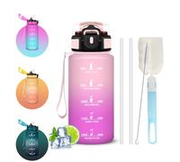 Gourde 500ml, Gourde Sport avec Paille, Brosses pour Paille et Bouteille, Verrou de Sécurité, Gourdes Anti Fuite, Facile à Nettoyer, Bouteille d'eau avec Marqueur de Temps pour Cyclisme, Gym, Yoga