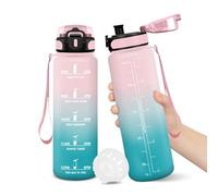 Gourde, 500ML Sans BPA, Gourde sport, Conception de Verrouillage Anti-Fuite, Bouteille, Avec Horodatage, Bouteille Eau pour École, Yoga, En cours d'exécution, Escalader Des Montagnes - RoseCyan
