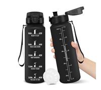 Gourde, 500ML Sans BPA, Gourde sport, Conception de Verrouillage Anti-Fuite, Bouteille, Avec Horodatage, Bouteille Eau pour École, Yoga, Camping, En cours d'exécution, Escalader Des Montagnes - Noir