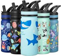 Gourde anti-fuites pour enfants - 550 ml, en acier inoxydable avec paille, anti-éclaboussures, , pour la maternelle, l'école primaire, les garçons et les filles (bleu clair)