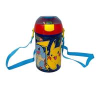 Gourde avec ouverture pop-up Pokémon Pikachu bouteille en plastique réutilisable avec bandoulière sans BPA capacité 450 ml