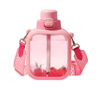 gourde de camping, Bouteille d'eau plate, jolie bouteille carrée(Pink)