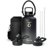 Gourde de sport en acier inoxydable d'une contenance de 2 litres, avec une grande anse et une poignée en paracorde, livrée avec 3 couvercles, large ouverture, conservation de la fraîcheur jusqu'à 48 h