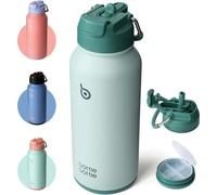 Gourde en acier inoxydable 1L avec paille et pilulier, vert