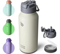 Gourde en acier inoxydable 1L avec paille Thermos anti-fuite Bouteille isolante Pilulier Gris