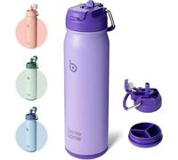 Gourde en acier inoxydable 24oz avec paille et compartiment à pilules, bouteille de sport isolée