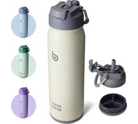Gourde en acier inoxydable 24oz avec paille et compartiment à pilules, isolée, Gris