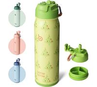 Gourde en acier inoxydable 24oz avec poignée paille et compartiment à pilules Green
