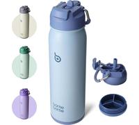 Gourde en acier inoxydable avec paille et compartiment à pilules, isolée, 24oz (709ml), bleu